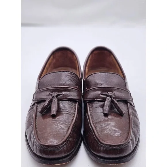 Oakton Classic Men Loafers 8.5 D Shoes Brown Leather Slip On Tassel Flats - Picture 2 of 13